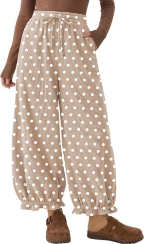 Womens Corduroy Bloomers Ruffle Pants with Pockets