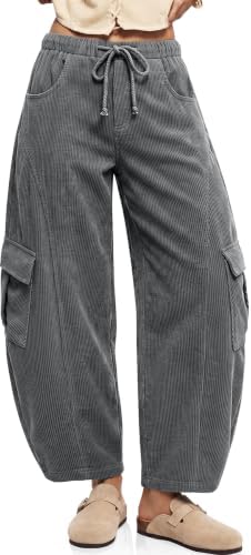 Womens Corduroy Cargo Wide Leg Barrel Pants