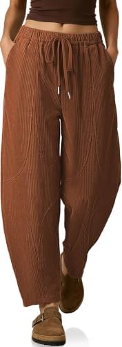 Womens Corduroy Harem Pants Loose Fit Elastic Drawstring Caramel
