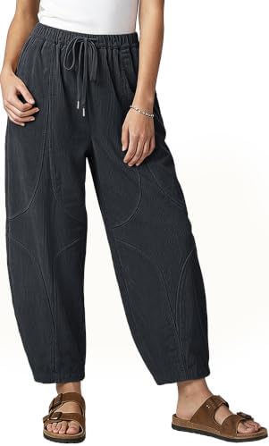 Womens Corduroy Harem Pants Loose Fit Elastic Drawstring Dark Gray