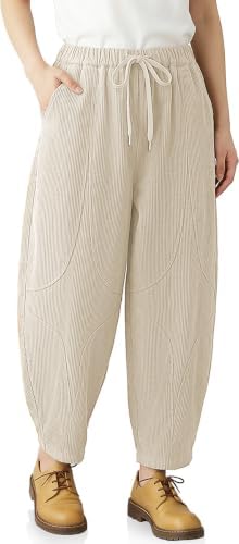 Womens Corduroy Harem Pants Loose Fit Elastic Drawstring