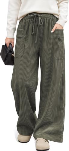 Corduroy Pants Women Drawstring Wide Leg Casual Trousers
