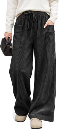 Corduroy Pants Women Drawstring Wide Leg Casual Trousers