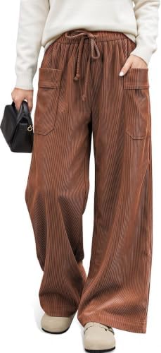 Corduroy Pants Women Drawstring Wide Leg Casual Trousers