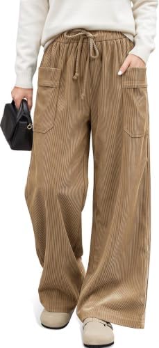 Corduroy Pants Women Drawstring Wide Leg Casual Trousers