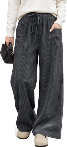 Corduroy Pants Women Drawstring Wide Leg Casual Trousers