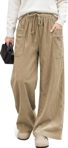 Corduroy Pants Women Drawstring Wide Leg Casual Trousers