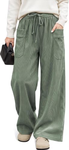 Corduroy Pants Women Drawstring Wide Leg Casual Trousers