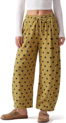 Corduroy Pants Women Polka Dot Comf Palazzo Barrel Pants with Pockets