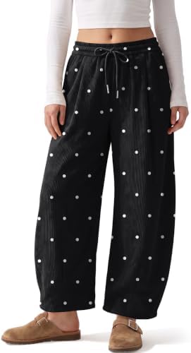Corduroy Pants Women Polka Dot Comf Palazzo Barrel Pants with Pockets