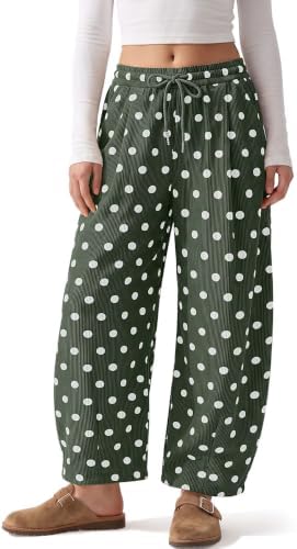 Corduroy Pants Women Polka Dot Elastic Waisted Palazzo Barrel Pants