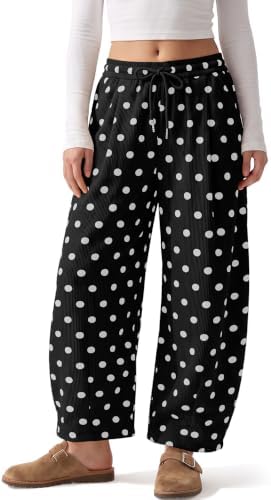 Corduroy Pants Women Polka Dot Wide Leg Barrel Pants with Pockets