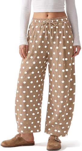 Corduroy Pants Women Polka Dot Wide Leg Barrel Pants with Pockets