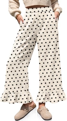 Corduroy Pants Women Polka Dots High Waisted Wide Leg Flared Pants