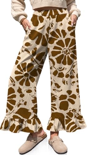 Corduroy Pants Women Printed High Waisted Wide Leg Flared Leg Pants