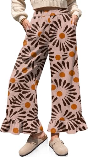 Corduroy Pants Women Printed Wide Leg High Waisted Flared Leg Pants