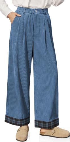 Women's Corduroy Wide Leg Baggy Pants Gray Blue