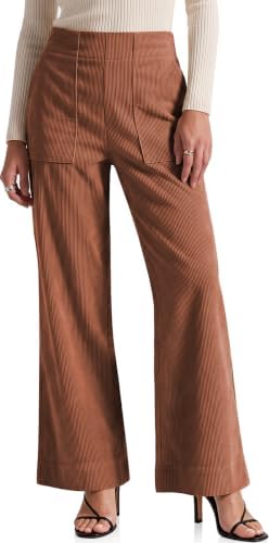 Women's Corduroy Wide Leg Pants Casual Fall Trousers Brown