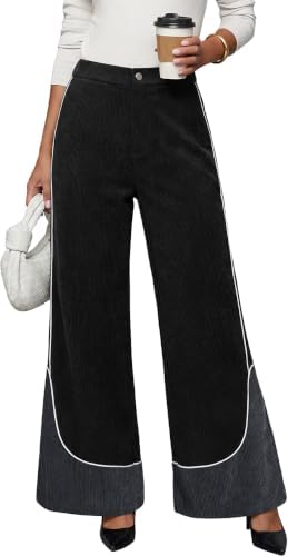 Women's Corduroy Wide Leg Pants Contrast Trim High Waist Trousers