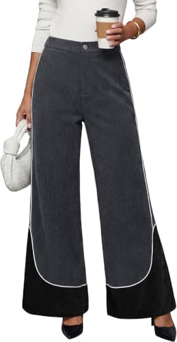 Women's Corduroy Wide Leg Pants Contrast Trim High Waist Trousers