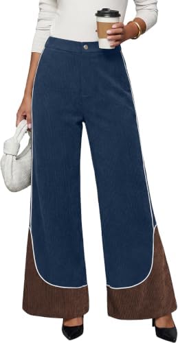 Women's Corduroy Wide Leg Pants Contrast Trim High Waist Trousers