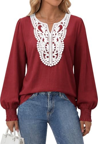 Fall Long sleeve Tops for Women Boho Blouses Linen Blend Shirt