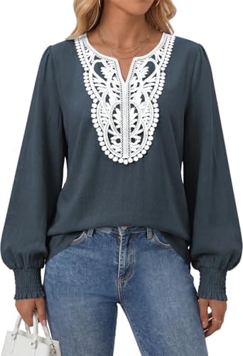 Fall Long sleeve Tops for Women Boho Blouses Linen Blend Shirt