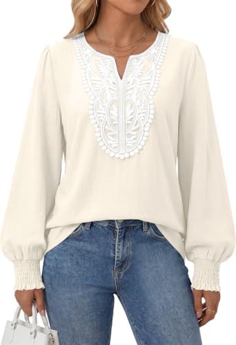 Fall Long sleeve Tops for Women Boho Blouses Linen Blend Shirt