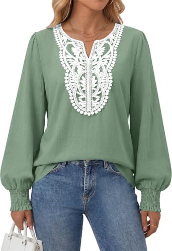 Fall Long sleeve Tops for Women Boho Blouses Linen Blend Shirt