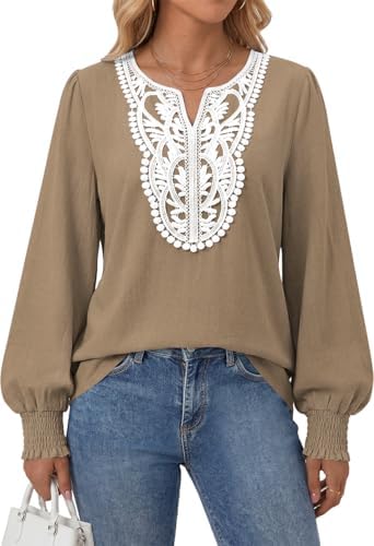 Fall Long Sleeve Tops for Women Boho Blouses Linen Blend Shirt