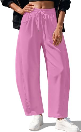 Womens Fleece Lined Barrel Sweatpants Loose Fit Joggers with Pockets
