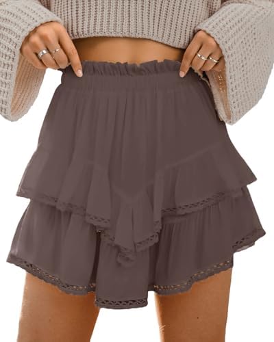 Flowy Shorts for Women Casual Boho Ruffle Tiered Skorts High Waist Mini