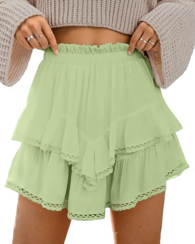 Flowy Shorts for Women Casual Boho Ruffle Tiered Skorts High Waist Mini