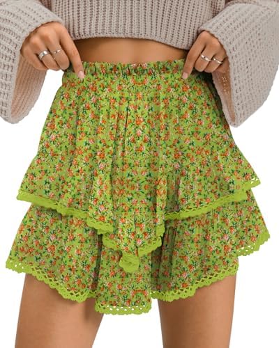 Flowy Shorts for Women Casual Boho Ruffle Tiered Skorts High Waist Mini