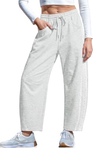 Womens Lace Trim Barrel Sweatpants Loose Lounge Pants with Pockets