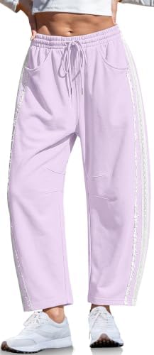 Womens Lace Trim Barrel Sweatpants Loose Lounge Pants with Pockets