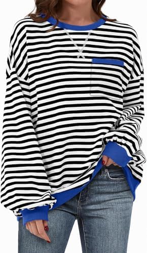 Ladies Striped Crewneck Sweatshirt Black and White Comfort Colors