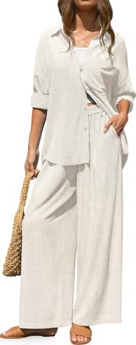 Womens Linen 2 Piece Outfits Casual Lounge Sets