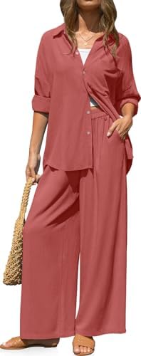 Womens Linen 2 Piece Outfits Casual Lounge Sets