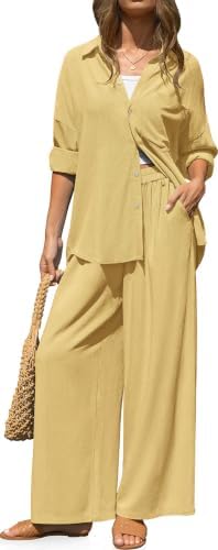 Womens Linen 2 Piece Outfits Casual Lounge Sets