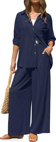 Womens Linen 2 Piece Outfits Casual Lounge Sets