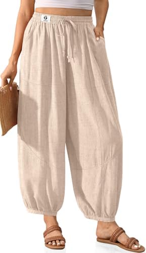 Womens Linen Barrel Harem Pants with Pocket