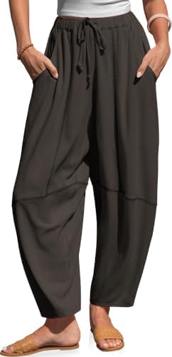 Womens Linen Barrel Harem Pants with Pockets Drawstring Waist