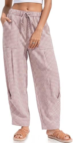 Womens Linen Barrel Pants Casual Summer Travel Lounge Trousers