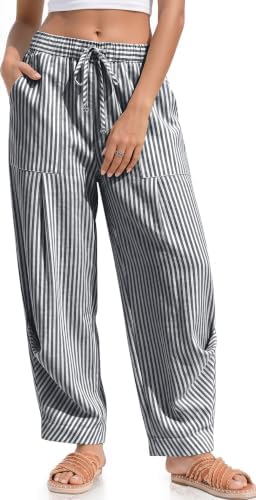 Womens Linen Barrel Pants Casual Summer Travel Lounge Trousers