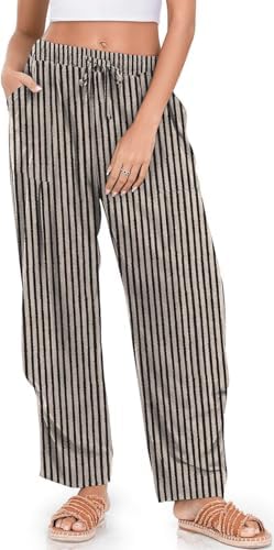 Womens Linen Barrel Pants Casual Summer Travel Lounge Trousers