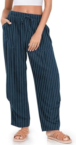 Womens Linen Barrel Pants Casual Summer Travel Lounge Trousers