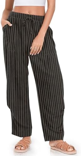 Womens Linen Barrel Pants Casual Summer Travel Lounge Trousers