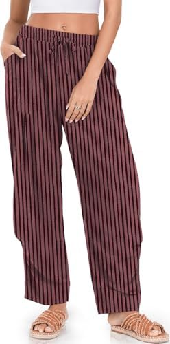 Womens Linen Barrel Pants Casual Summer Travel Lounge Trousers