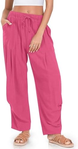 Womens Linen Barrel Pants Casual Summer Travel Lounge Trousers